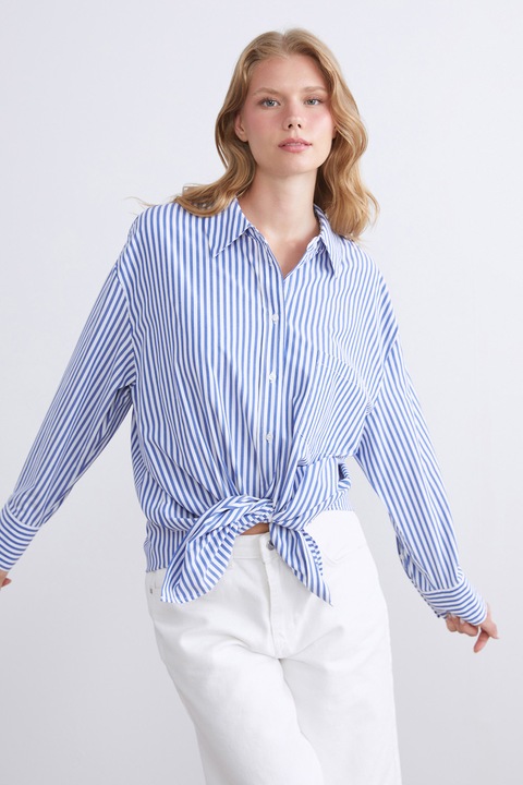 LC WAIKIKI, Camasa supradimensionata cu dungi, Alb/Albastru, XS