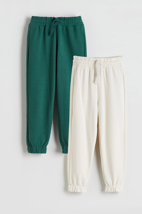 LC WAIKIKI, Set de pantaloni de trening din amestec de bumbac - 2 piese, Alb/Verde, 74-80 CM