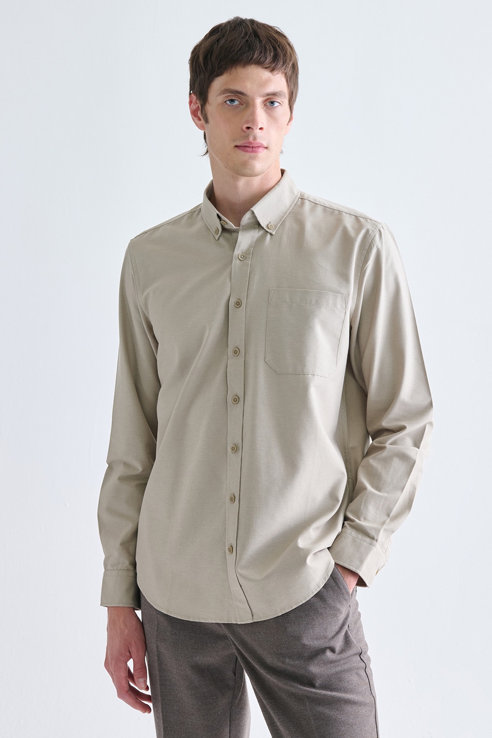 LC WAIKIKI, Camasa de bumbac cu buzunar pe piept, Grej, XL