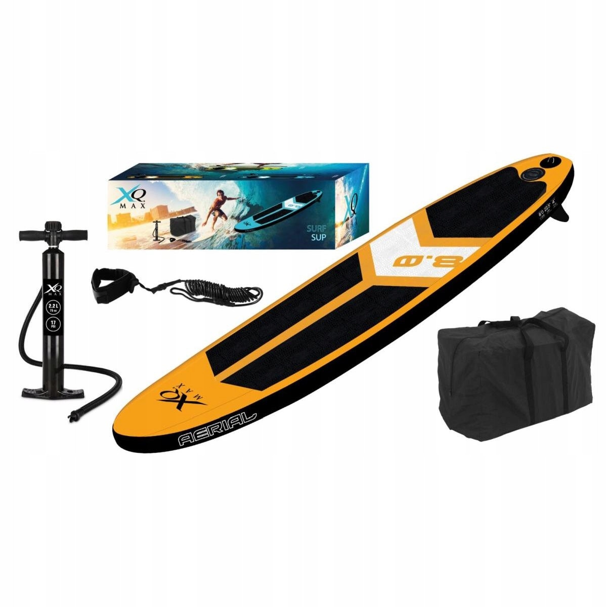 Placa de SUP 90KG, XQMAX, 245x57x10cm, portocalie, include pompa