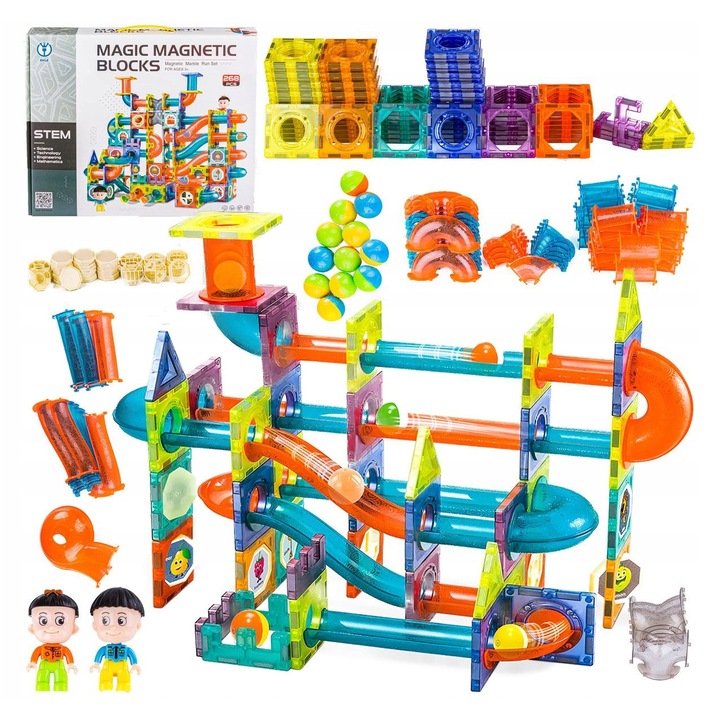 Set de constructie BEMI, 268 elemente, klocki magnetice colorate, dimensiuni 50x40x9cm