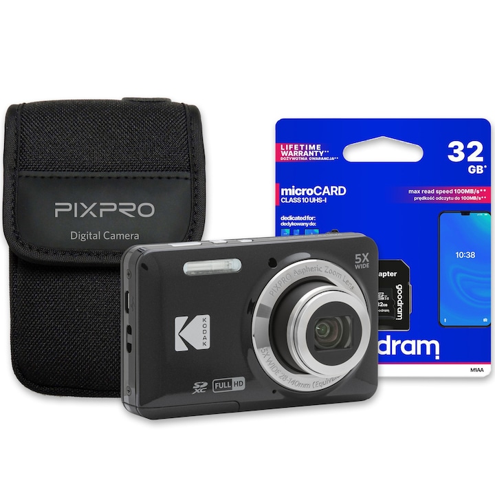 Aparat foto compact, Kodak PIXPRO FZ55 16 MP, zoom optic 5x, Full HD, negru
