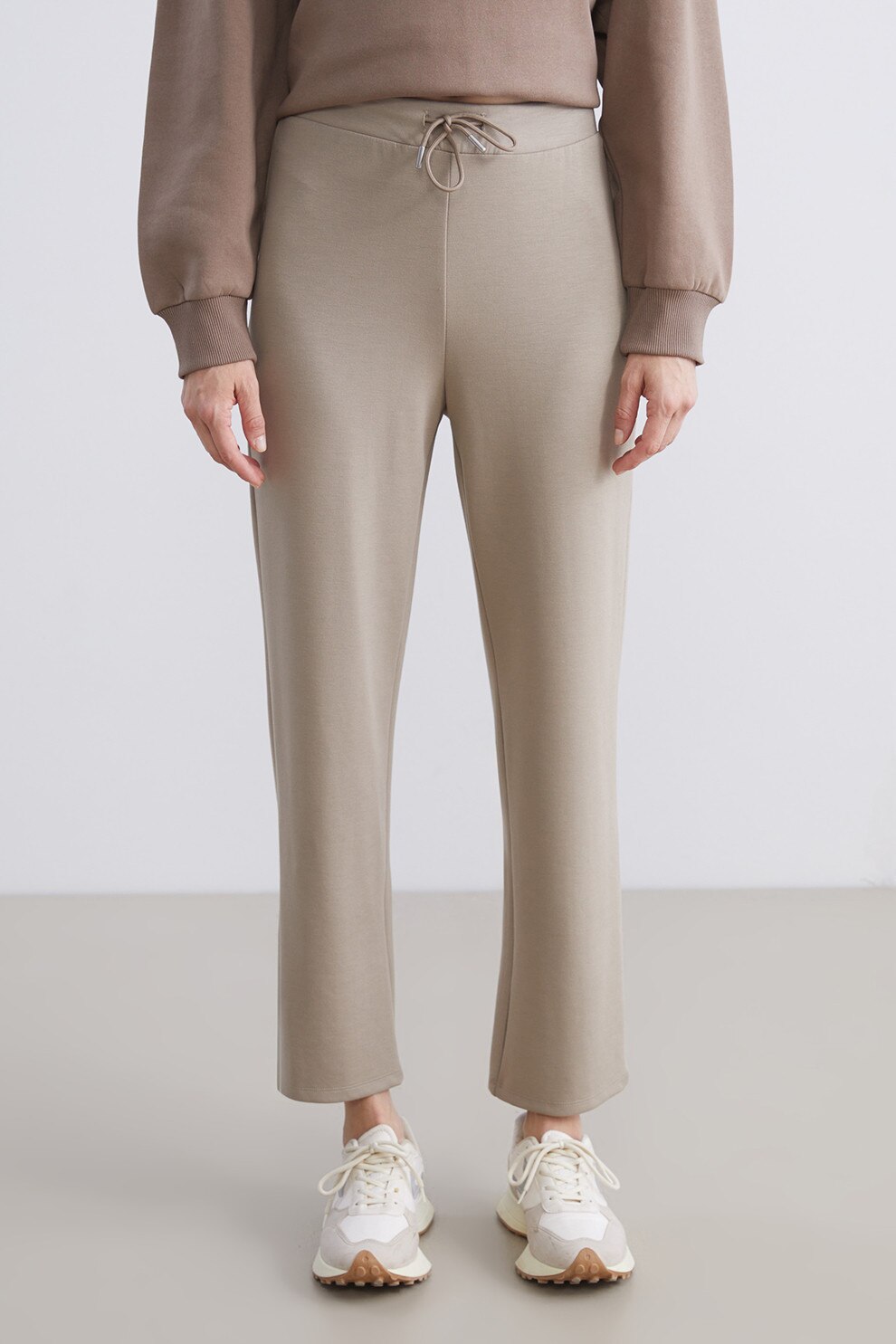 LC WAIKIKI, Pantaloni cu talie inalta si snur, Bej, L