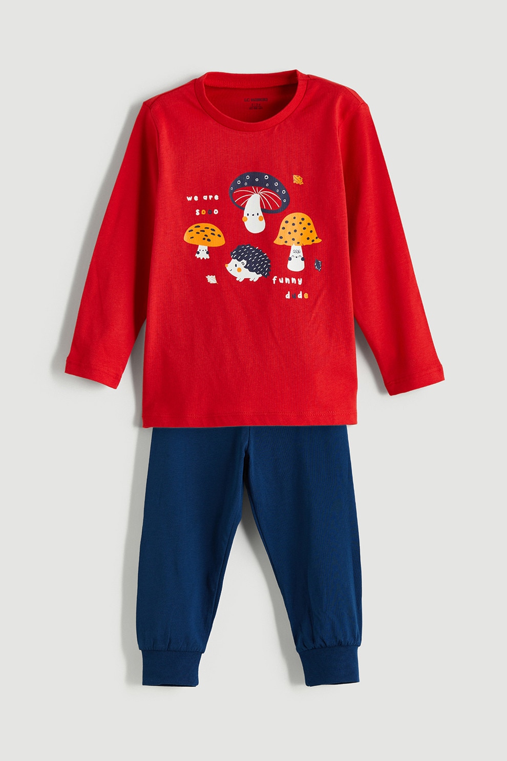 LC WAIKIKI, Pijama lunga cu imprimeu frontal, Rosu, Bleumarin, 74-80 CM