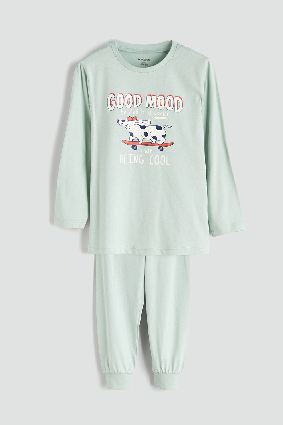 LC WAIKIKI, Pijama lunga de bumbac, Verde pal, 74-80 CM
