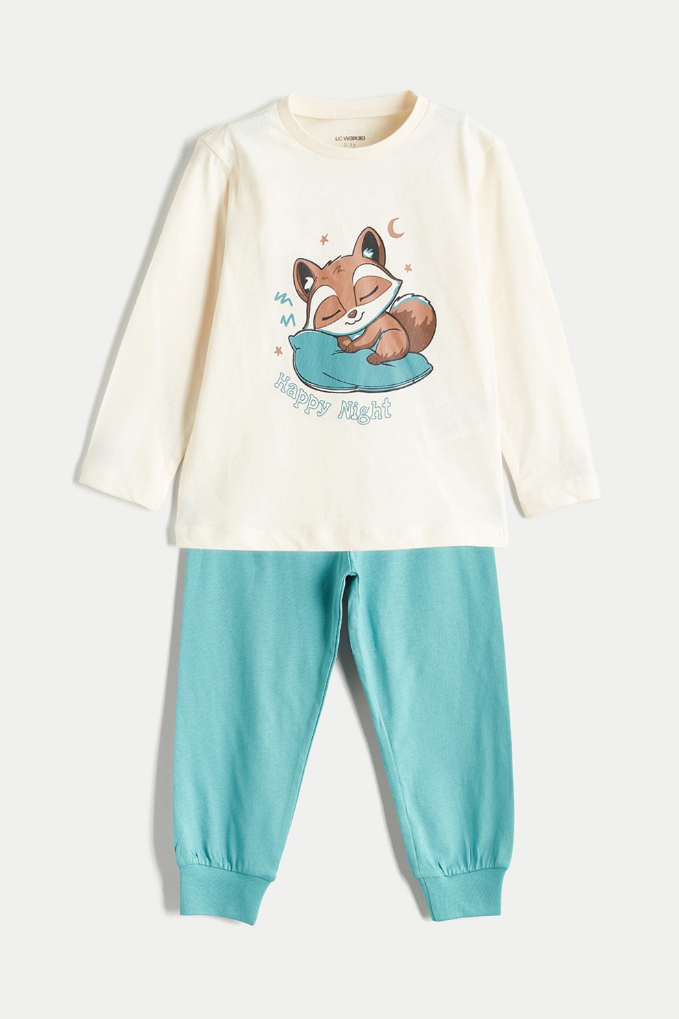 LC WAIKIKI, Pijama cu imprimeu grafic, Portocaliu stins, Alb murdar, Verde menta, 74-80 CM