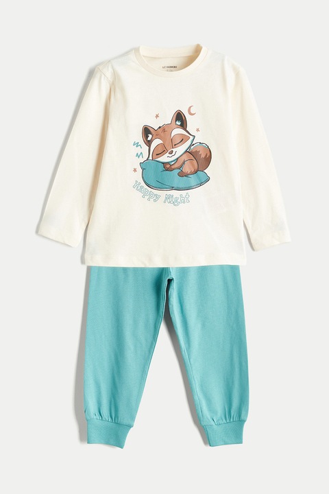 LC WAIKIKI, Pijama cu imprimeu grafic, Portocaliu stins/Alb murdar/Verde menta, 74-80 CM