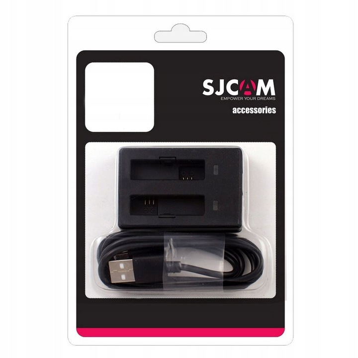 Двойно зарядно устройство SJCAM за спортни камери, черно, с USB кабел