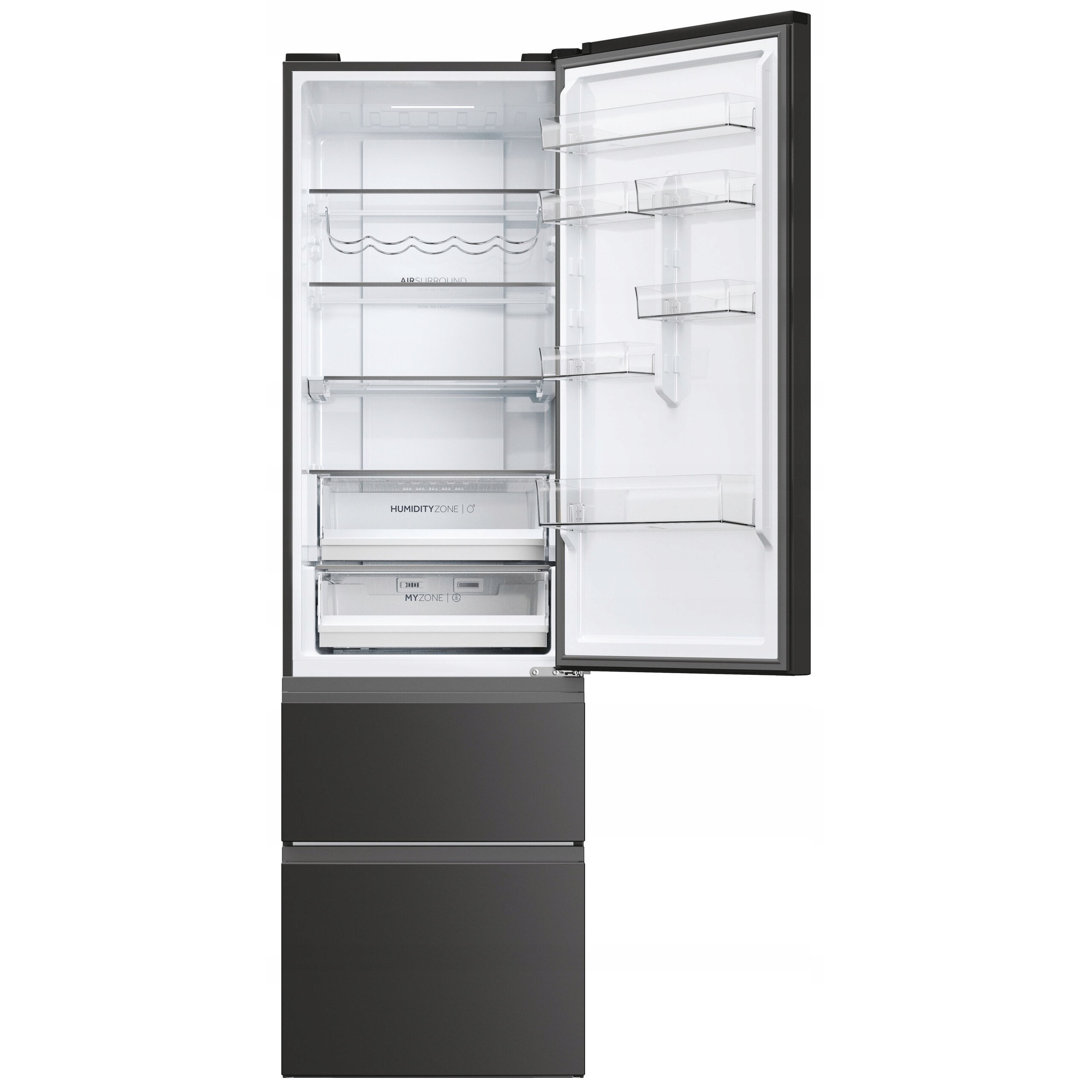 Frigider HAIER 3D No Frost 289L + 125L, 205x59.5x66.7cm, gri inchis