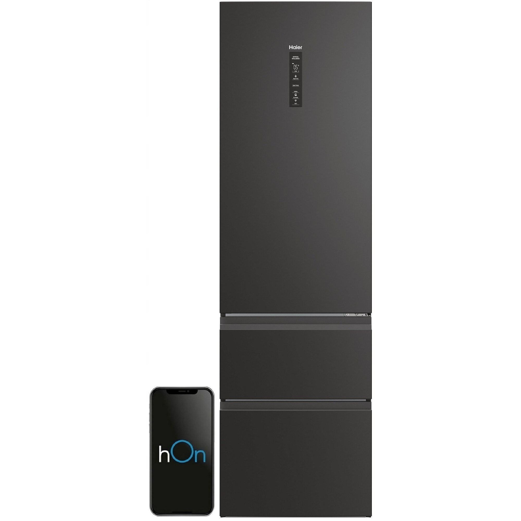 Frigider HAIER 3D No Frost 289L + 125L, 205x59.5x66.7cm, gri inchis