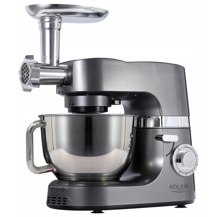 Кухненски робот Adler AD 4221, 1200W, 7L, с месомелачка, 3 аксесоара, метален цвят, размери 42,5x24,8x37,6см