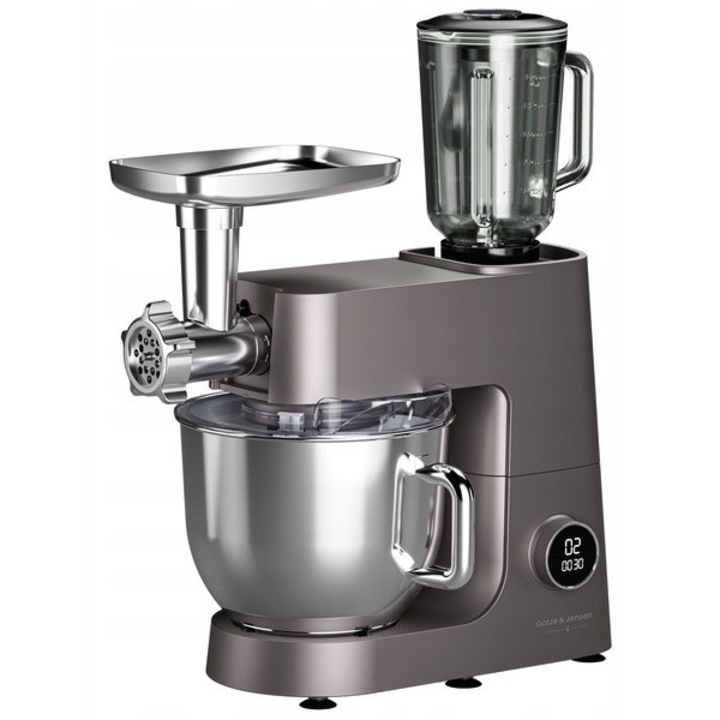 Планетарен кухненски робот GOTZE & JENSEN SB800T, 1500W, 7L, сив, комплект с блендер и аксесоари
