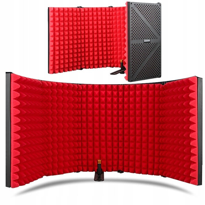 Cabina acustica pentru microfon Mozos Game, 5 panouri, neagra si rosie, 75x30cm, set complet