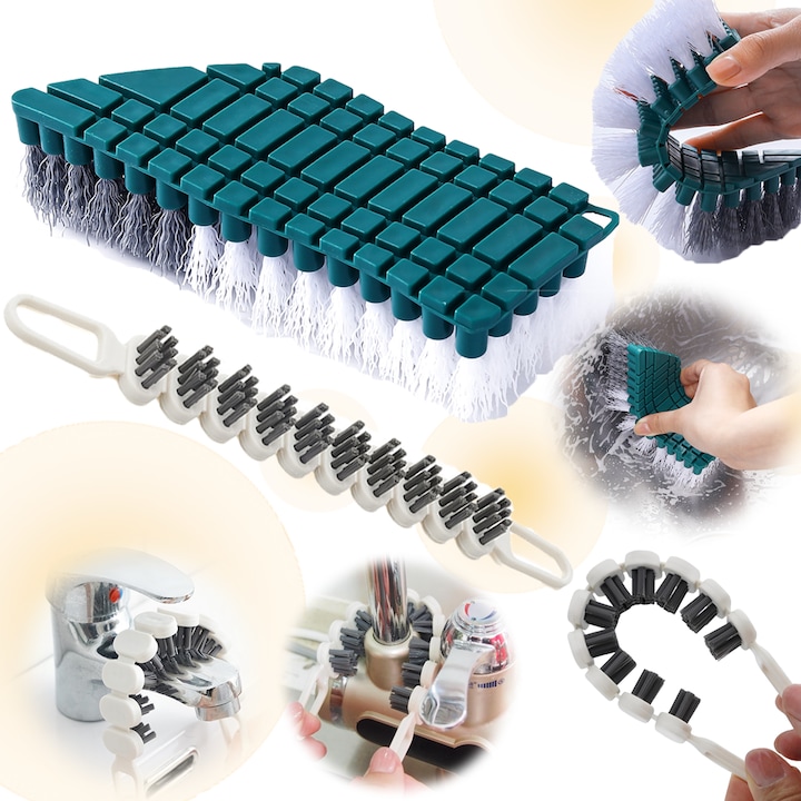 Perie de curatare a crapaturilor, perie de curatare rasucibila, perie de rosturi cu peri rigizi, instrument de curatare a spatiilor inguste incastrate, bucatarii, bai, usi glisante de dus, colturi de robinete, gresie, chiuvete si sine de ferestre (verde +
