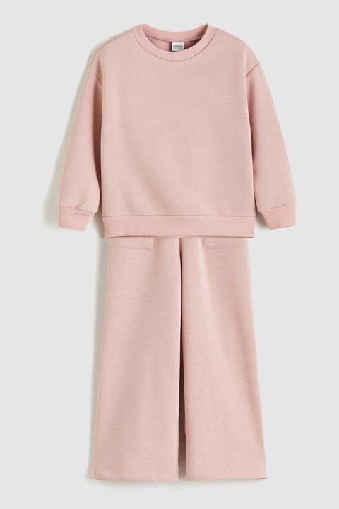 LC WAIKIKI, Set de bluza de trening si pantaloni din amestec de bumbac - 2 piese, Roz pastel