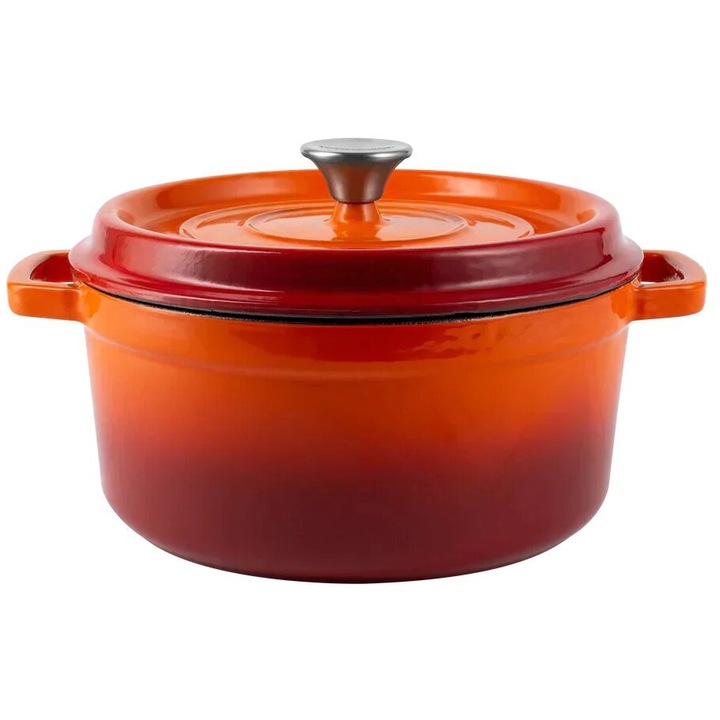 Oala fonta Vintage Cuisine 26 cm, portocalie, capacitate 4.3 l, utilizare in cuptor, set 1 x oala