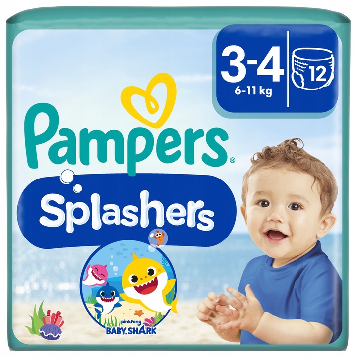 Scutece de inot Pampers Splashers, 6-11 kg, set 12 bucati, roz