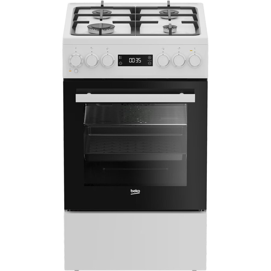 Aragaz gaz-electric BEKO, model FSM51339DWDS, 4 arzatoare, culoare alba, dimensiuni 50x60x85cm