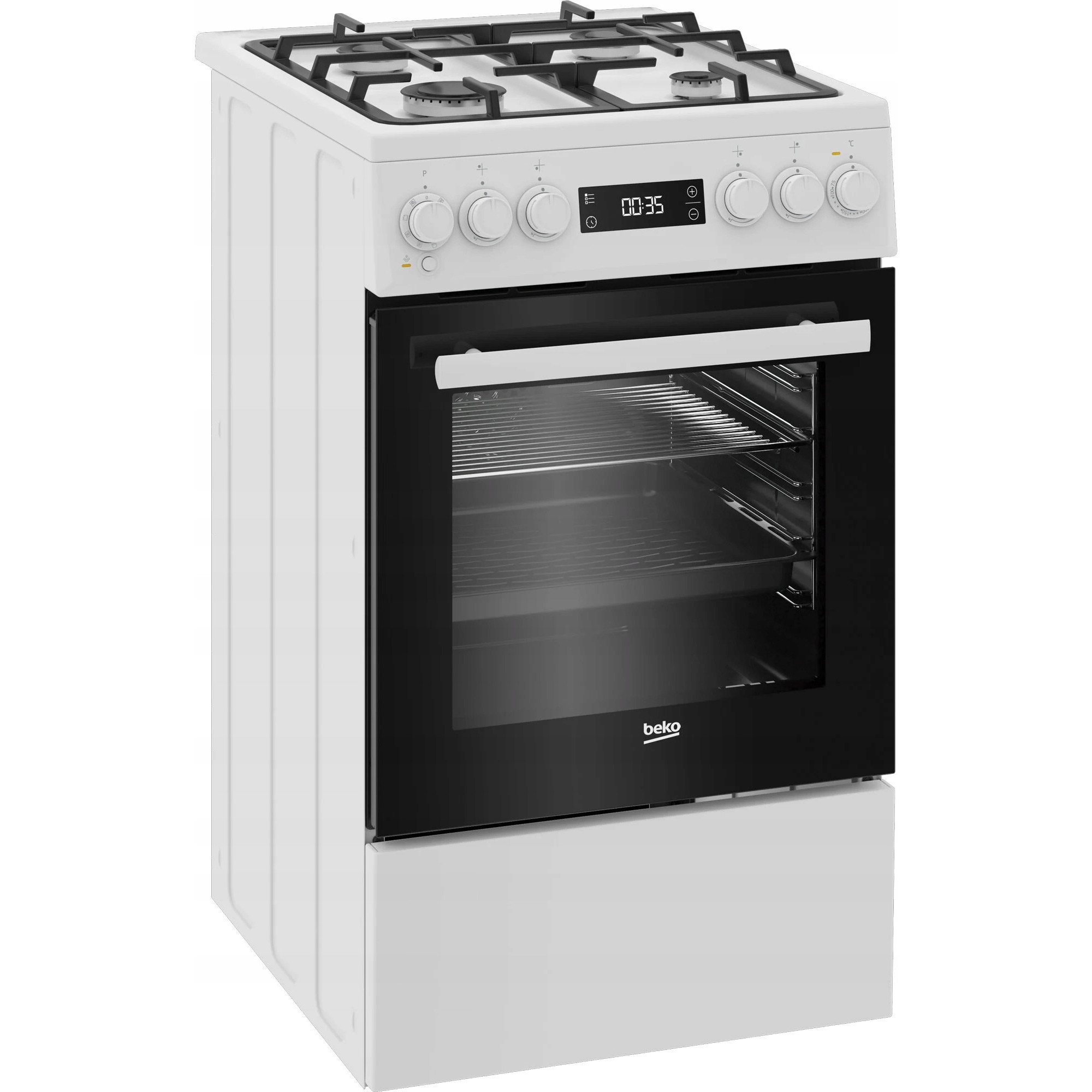 Aragaz gaz-electric BEKO, model FSM51339DWDS, 4 arzatoare, culoare alba, dimensiuni 50x60x85cm