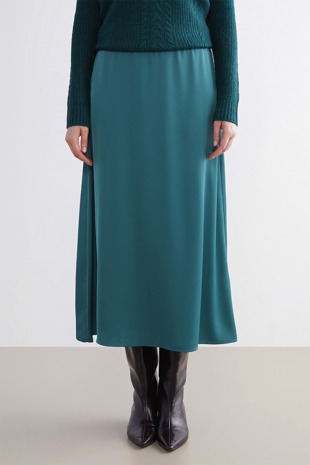 LC WAIKIKI, Fusta midi satinata, Verde persan, 38