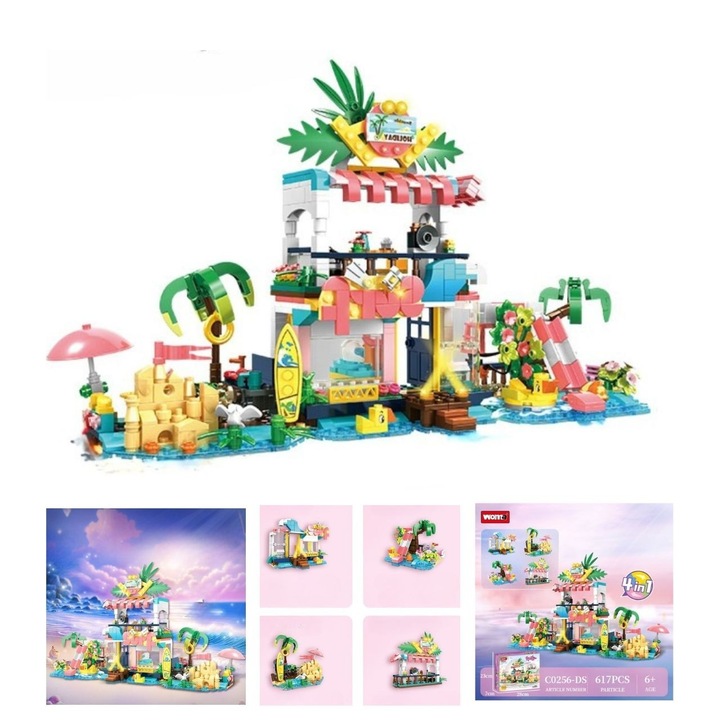 WOMA Строителни комплекти Ваканционна къща 4 в 1, цветен дизайн, 21,6x38x11,7см