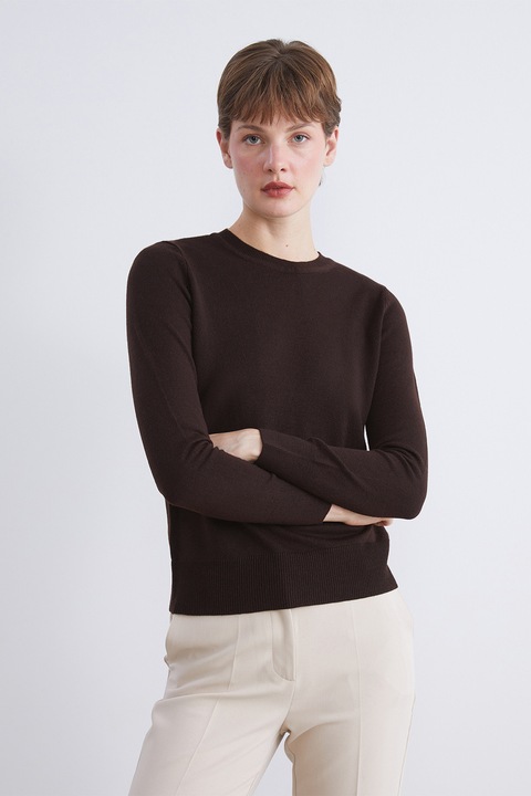 LC WAIKIKI, Pulover tricotat cu decolteu la baza gatului, Maro inchis