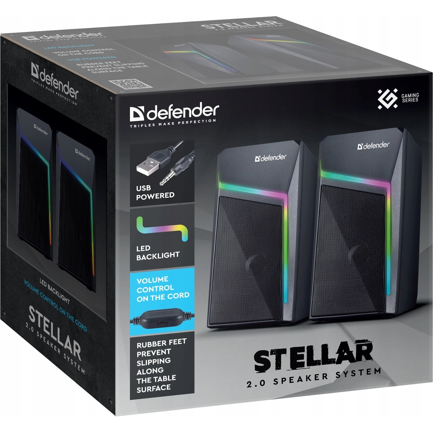 Boxe PC 2.0 Defender, USB, iluminare RGB, negru, 2h2.5