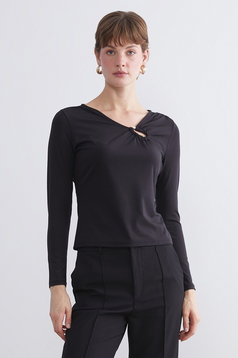 LC WAIKIKI, Bluza slim fit cu decupaj, Gri antracit