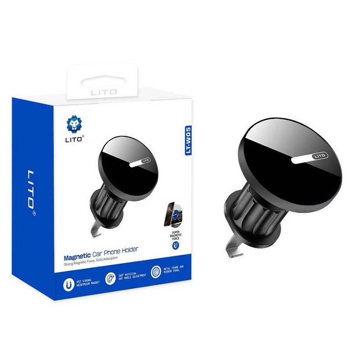 Suport auto pentru telefon/tableta Lito, magnet N52, rotire 360°, negru