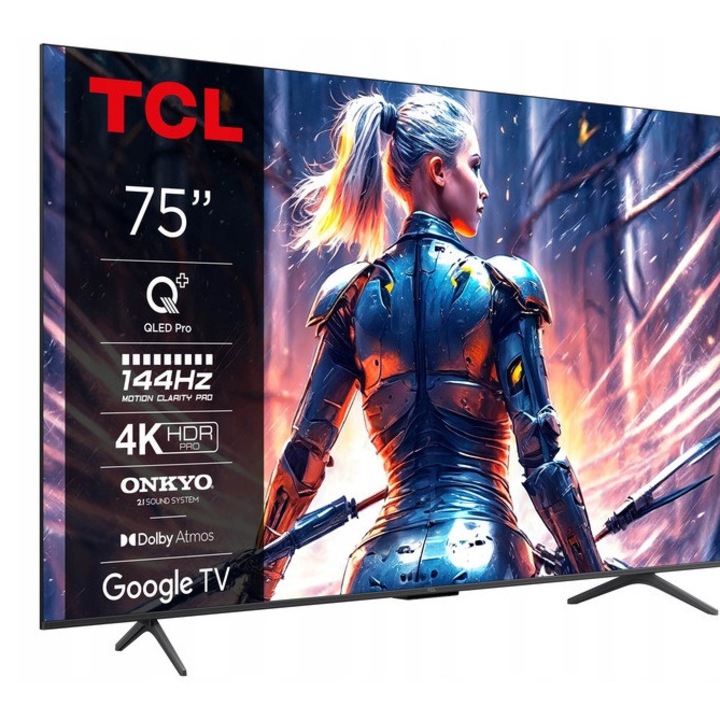 Телевизор QLED 75" TCL 75C75B 4K 144Hz Dolby Atmos, Wi-Fi, черен