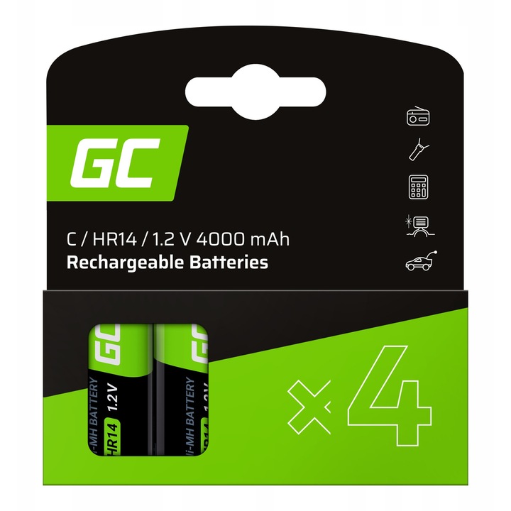Комплект 4x акумулаторни батерии Green Cell C/HR14 4000mAh, Ni-MH, 1.2V, 26.2x50mm