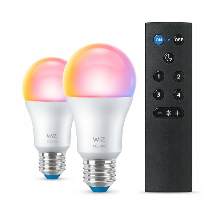Комплект 2 LED крушки E27 A60 8,5W 2200-6500K RGB Smart WiFi WiZ + дистанционно
