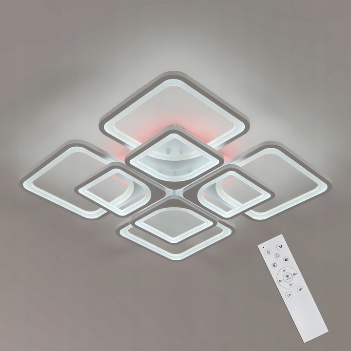 Candelabru LED, Goeco, 133W, Plafoniera Patrata Din Acril, Iluminare De Fundal RGB Reglabila, Alb, Telecomanda, Potrivit Pentru Dormitoare, Sufragerii Si Holuri