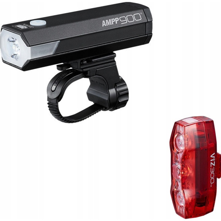 Set lumini bicicleta CatEye AMPP 900 HL-EL089RC + TL-LD810 VIZ300, 900 lumen, USB-C, 32x102x33mm, 75,5x25x34mm