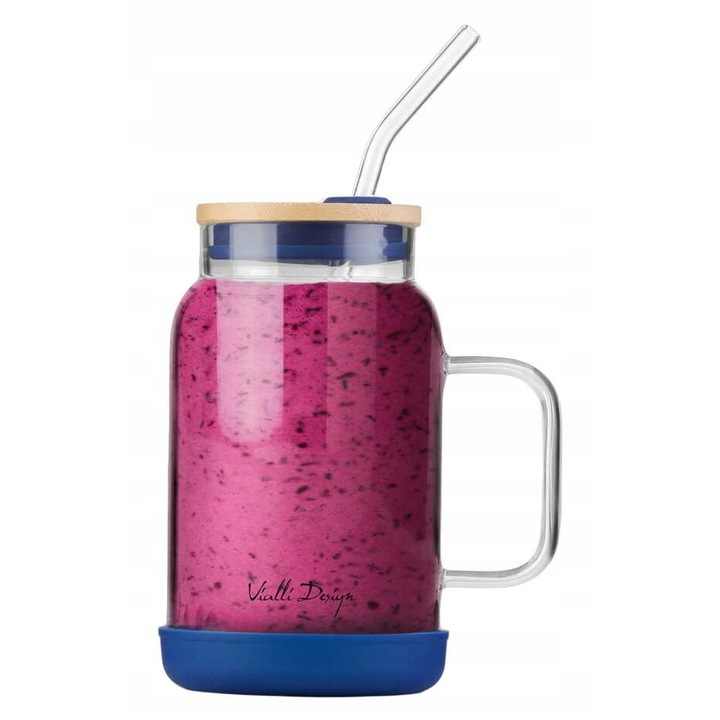 Sloi szívószállal Vialli Design Fuori 600 ml, gránát, boroszilikát üveg, bambusz tető