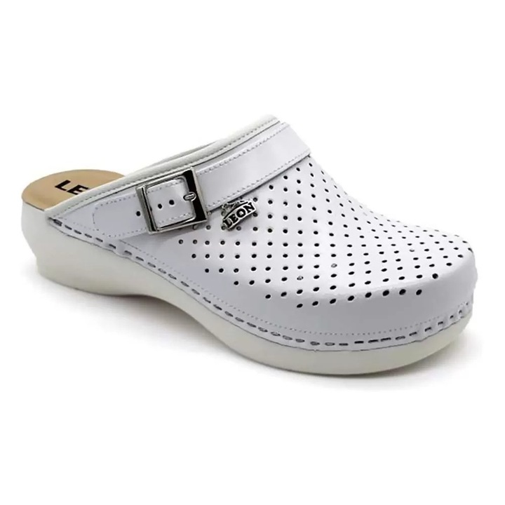 Saboti medicali, unisex, din piele perforata, alb, Leon PU101 37