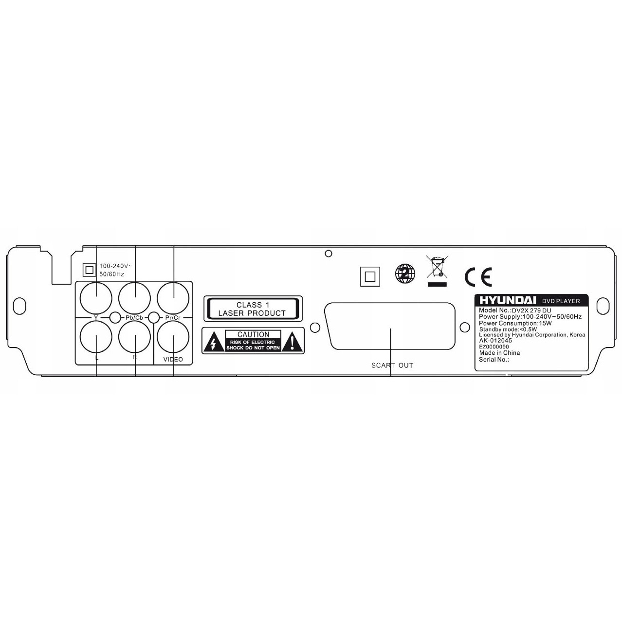 Odtwarzacz DVD Hyundai DV-2-X 279 DU, negru, 45x225x230mm, set cu