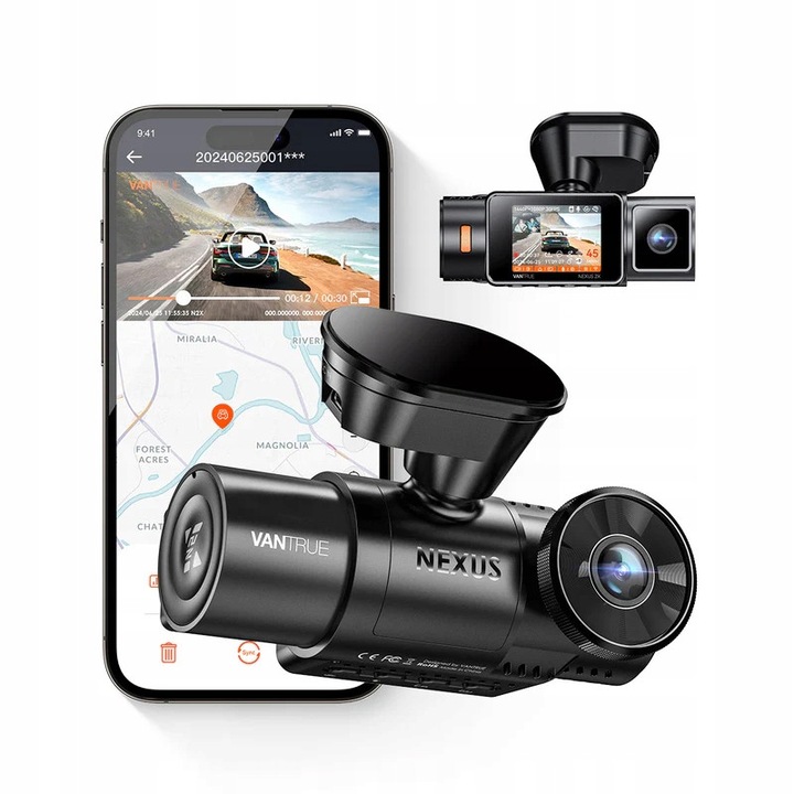 Камера за автомобил DVR Vantrue N2X LTE 2.7K + Full HD, WiFi, GPS, 2 канала, 158x165°