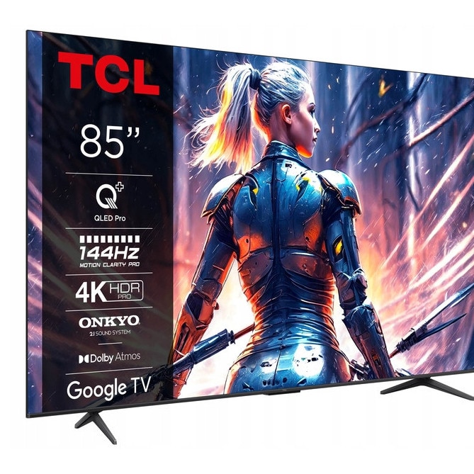 Televizor QLED 85" TCL 85C75B 4K 144Hz Dolby Atmos, Wi-Fi, negru