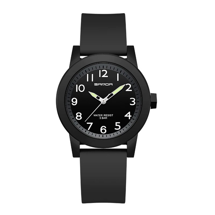 Ceas Copii Sanda 3221 Negru – Design Sport, Analog, Functii Multiple, Rezistent la Apa 5ATM