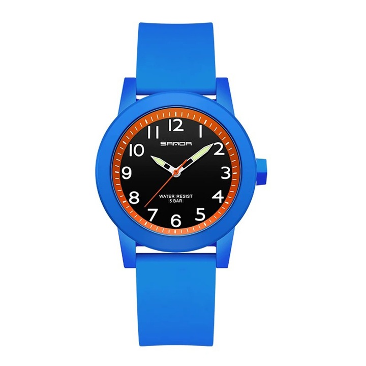Ceas Copii Sanda 3221 Albastru-Lake – Design Sport, Analog, Functii Multiple, Rezistent la Apa 5ATM