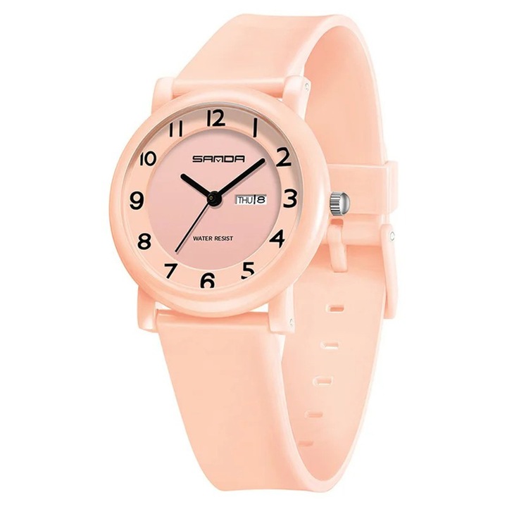 Ceas Copii Sanda 3225 Rose – Design Fashion, Analog, Afisaj Data, Rezistent la Apa 3ATM
