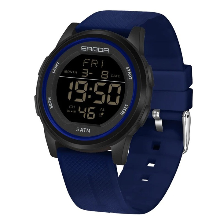 Ceas Copii Sanda 6182 Bleumarin-Negru – Design Sport, Digital, Afisaj Data, Alarma, Rezistent la Apa 5ATM