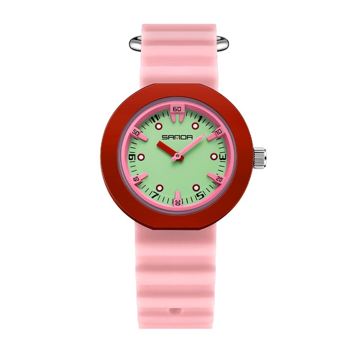 Ceas Copii Sanda 9108 Roz – Design Fashion, Analog, Rezistent la Apa 3ATM