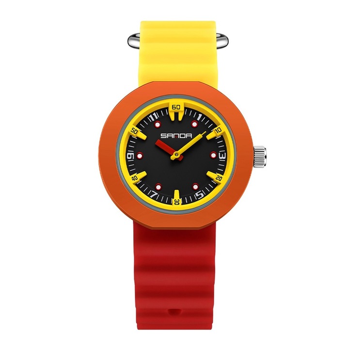 Ceas Copii Sanda 9108 Rosu-Galben – Design Fashion, Analog, Rezistent la Apa 3ATM