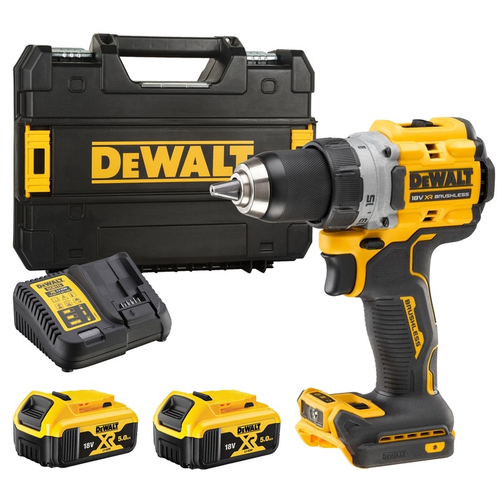 Masina de gaurit si insurubat DEWALT DCD800P2T, 18V, 90 Nm, 2 acumulatori 5Ah, 164mm