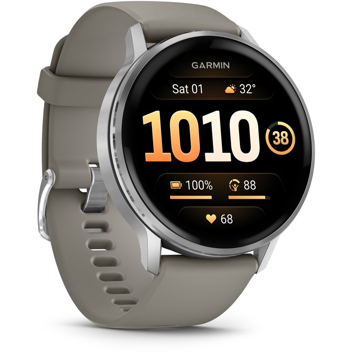 Смарт часовник Garmin Venu 4, AMOLED, GPS, Wi-Fi, Силикон, 45мм, Silver/Silver gray