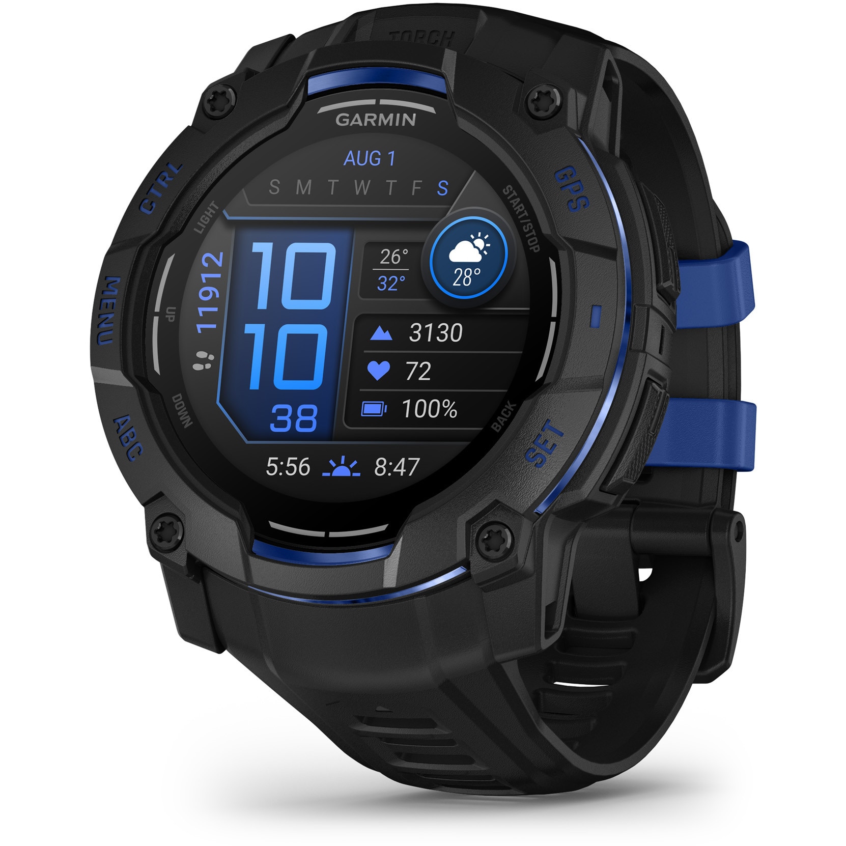 Smartwatch Garmin Instinct 3, 50mm, AMOLED, GPS, silicon, Black/ Bolt Blue