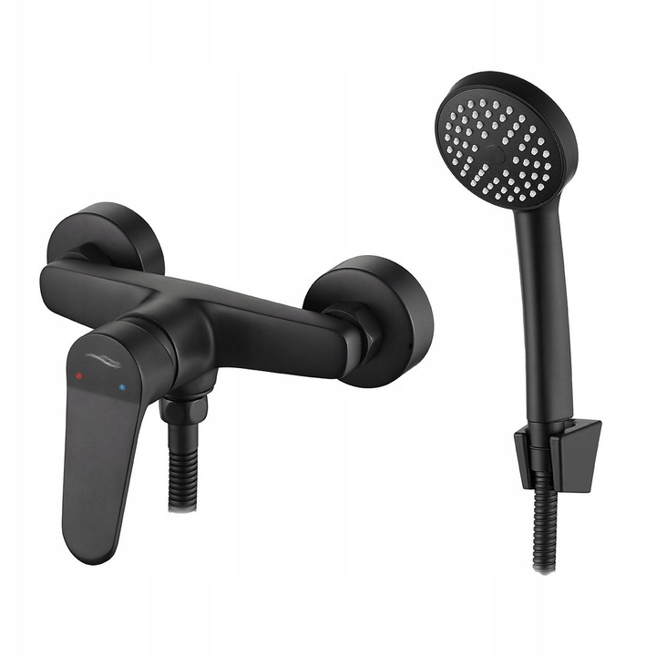 Душ батерия, Atez, пълен комплект, матово черна, 210x135x135мм