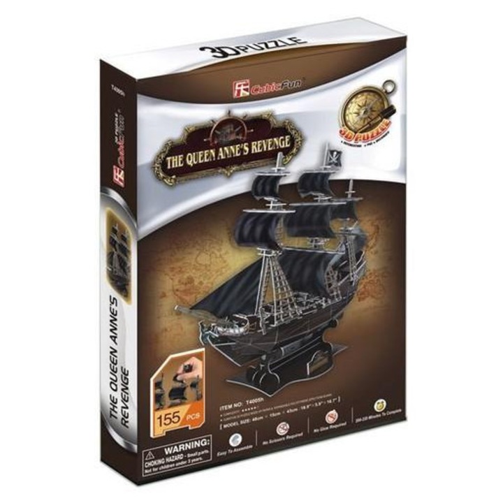 3D puzzle, Anna királynő bosszúja kalózhajó, 155 darab, 48x15x43cm, többszínű